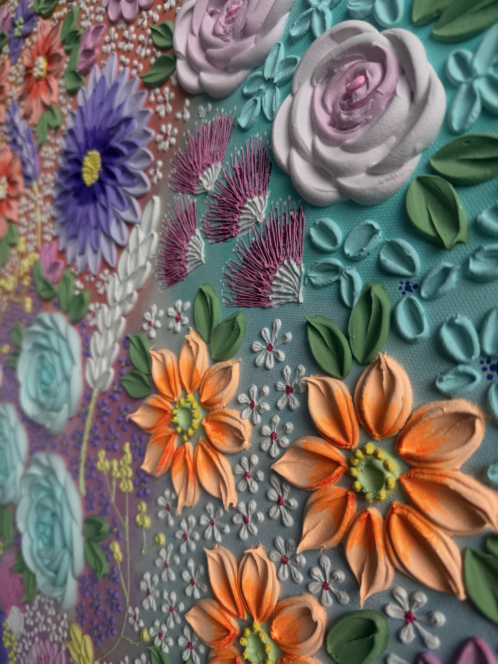 Garden Symphony — close up detail 2, roses and dahlias