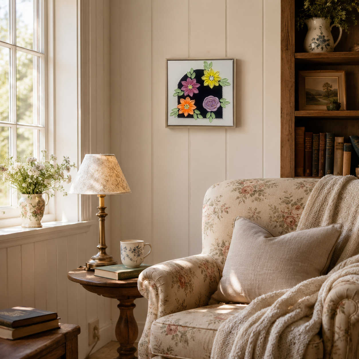 Blue Flowers Arch 30x30cm – reading nook lifestyle