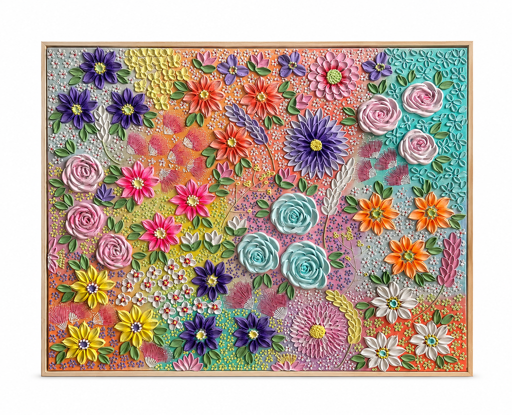 Garden Symphony — full view, original textured floral painting by Julie Liu