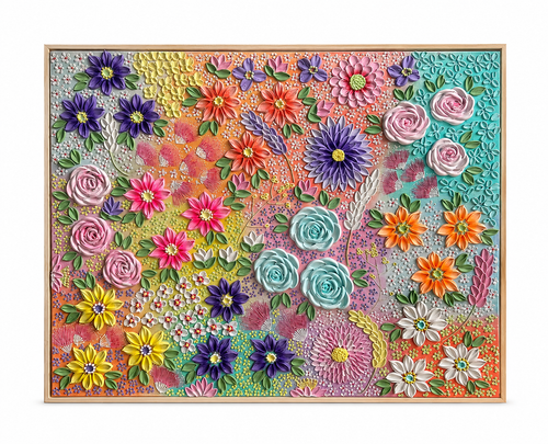 Garden Symphony — full view, original textured floral painting by Julie Liu