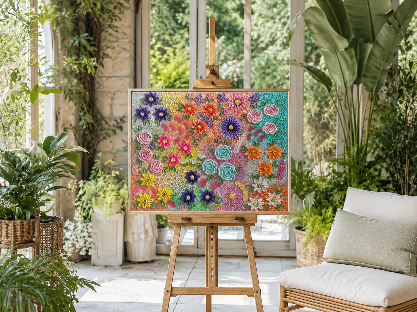 Garden Symphony — styled in a room setting on an easel