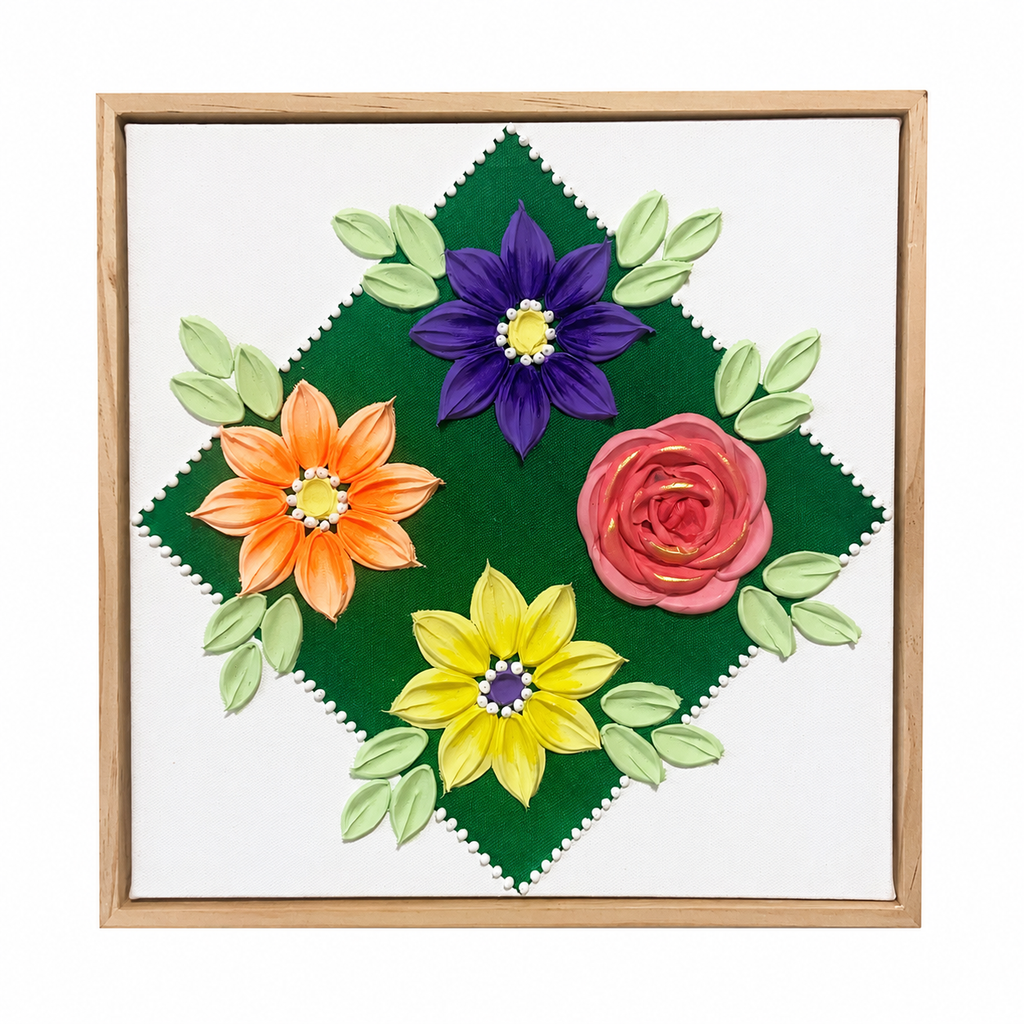 Green Flowers Diamond 30x30cm – framed on white background