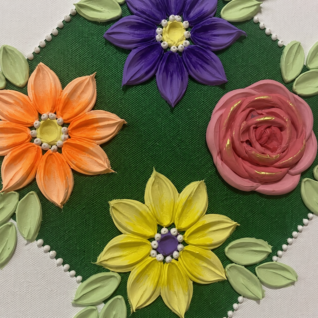 Green Flowers Diamond 30x30cm – close up detail 2