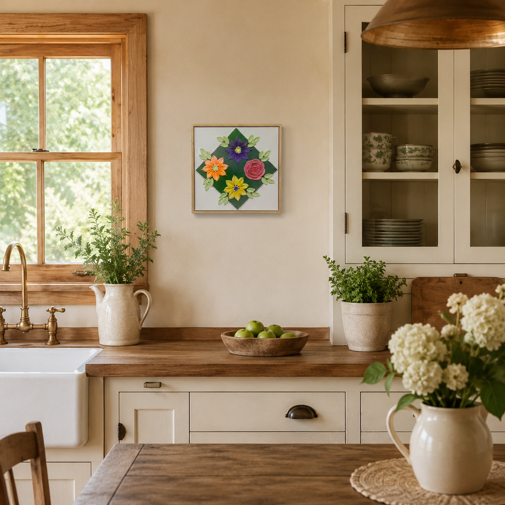 Green Flowers Diamond 30x30cm – kitchen lifestyle