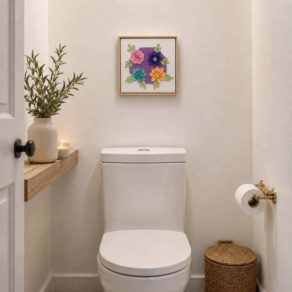 Lilac Flowers Octagon 30x30cm – powder room lifestyle