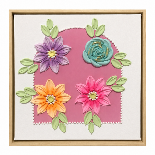 Pink Flowers Arch 30x30cm – framed on white background