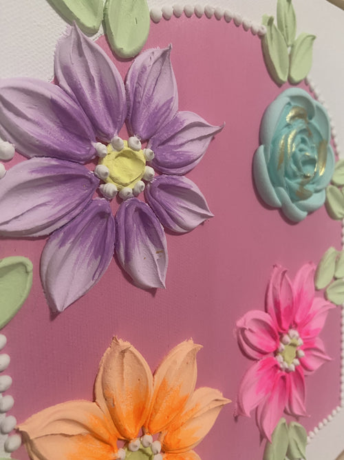Pink Flowers Arch 30x30cm – close up detail