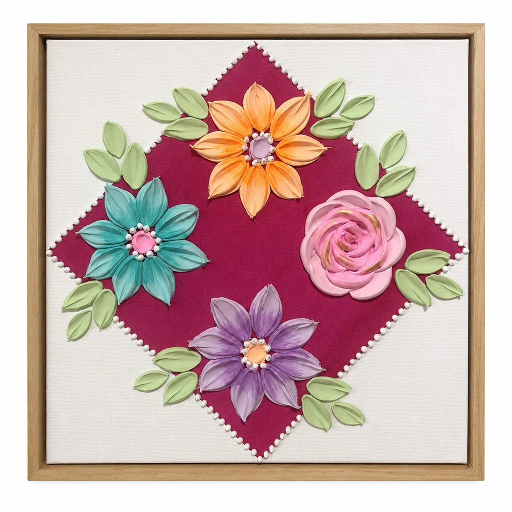Pink Flowers Diamond 30x30cm – framed on white background