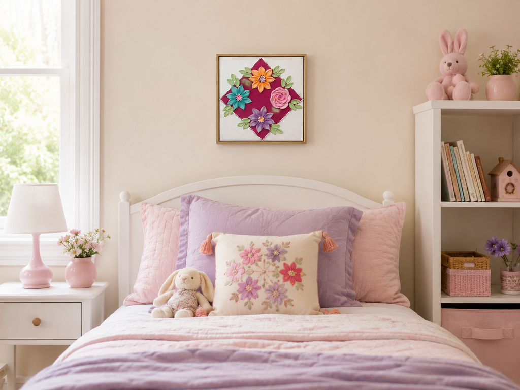 Pink Flowers Diamond 30x30cm – girl's bedroom lifestyle