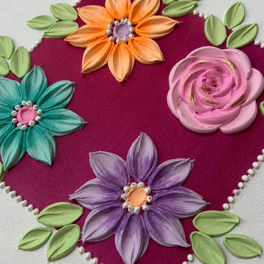 Pink Flowers Diamond 30x30cm – close up detail 1