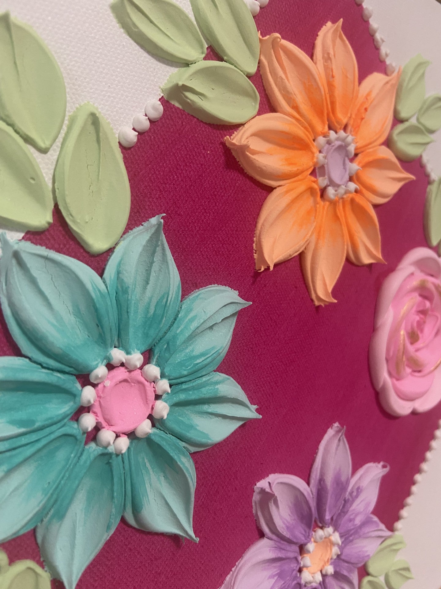 Pink Flowers Diamond 30x30cm – close up detail 2