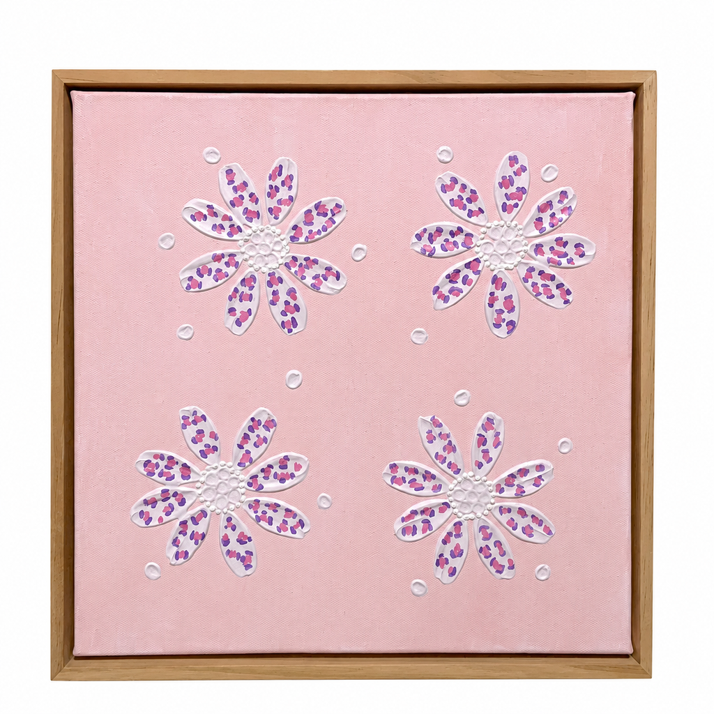 Pink & Purple Flowers — original textured canvas painting 30x30cm by Julie Liu