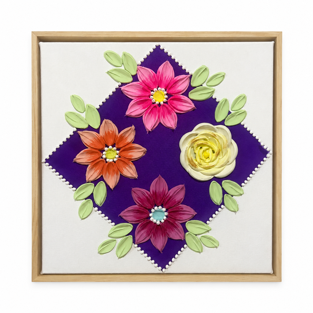 Purple Flowers Diamond 30x30cm – framed on white background