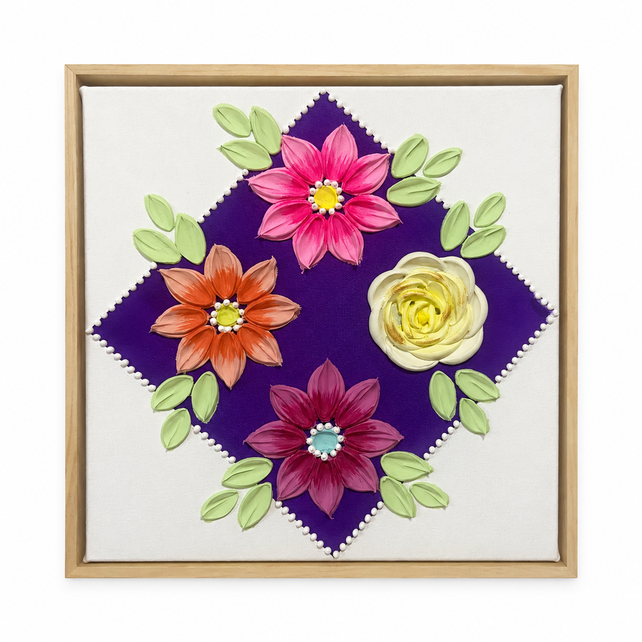 Purple Flowers Diamond 30x30cm – framed on white background