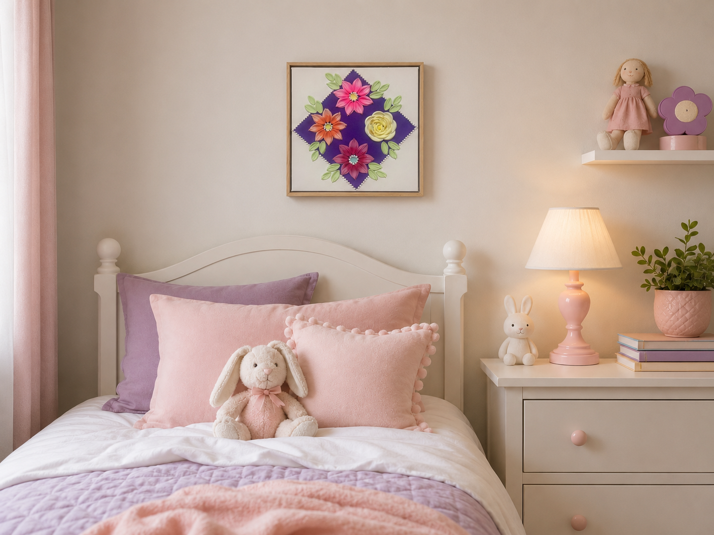 Purple Flowers Diamond 30x30cm – girl's bedroom lifestyle