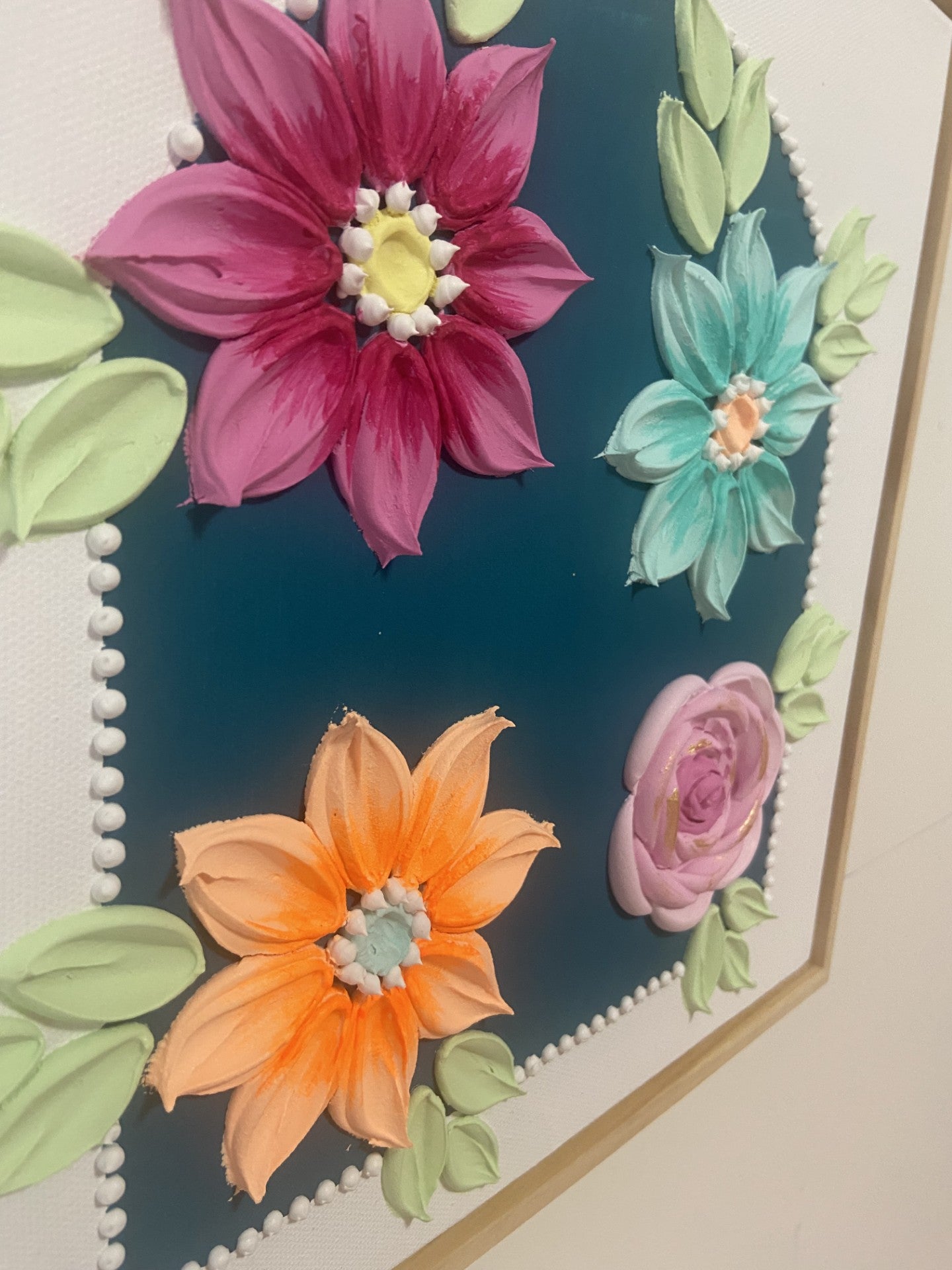 Teal Flowers Arch 30x30cm – close up detail
