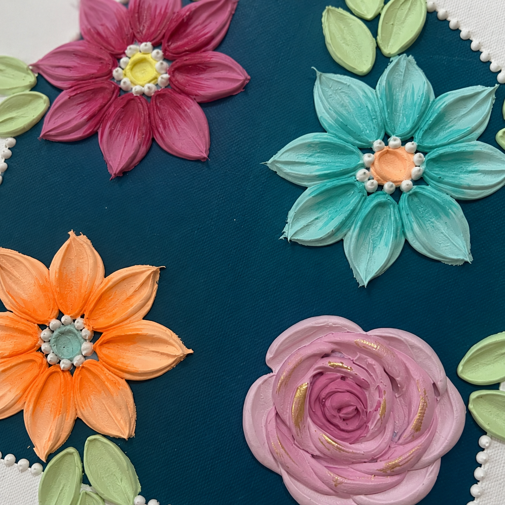 Teal Flowers Arch 30x30cm – close up detail 2