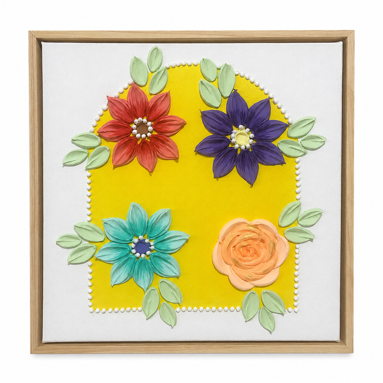 Yellow Flowers Arch 30x30cm – framed on white background